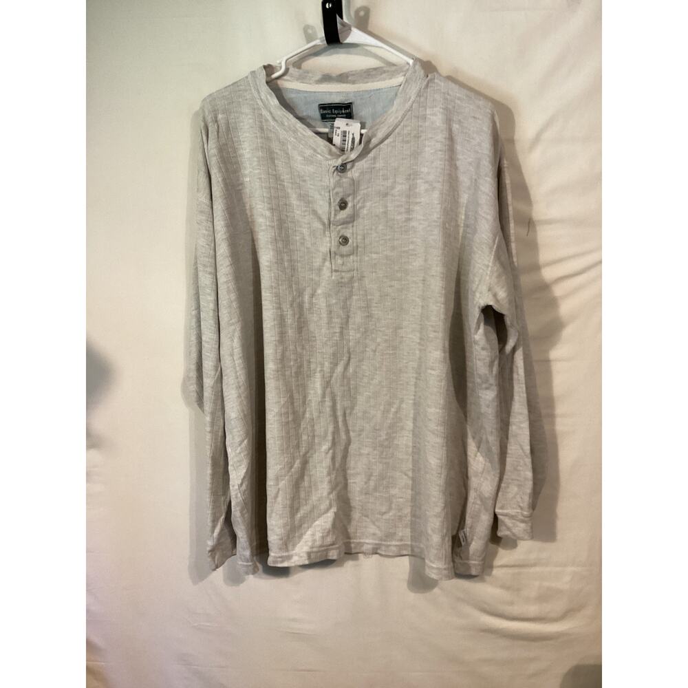 2545 Basic Equipment Vintage Mens Long Sleeve Polo Shirt Light Gray Size Large